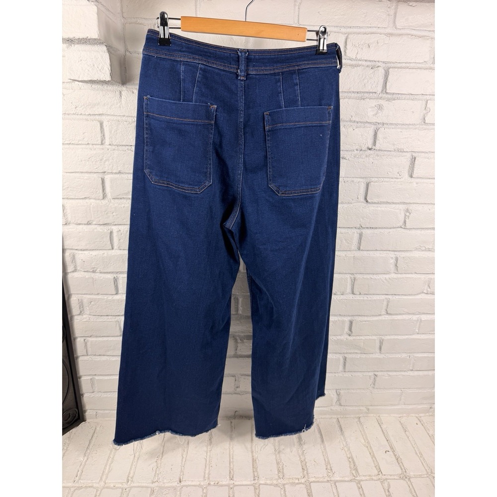 Maeve Anthropologie Jeans 30 Dark Wash High Rise Wide Leg Crop Raw Hem - Picture 4 of 4